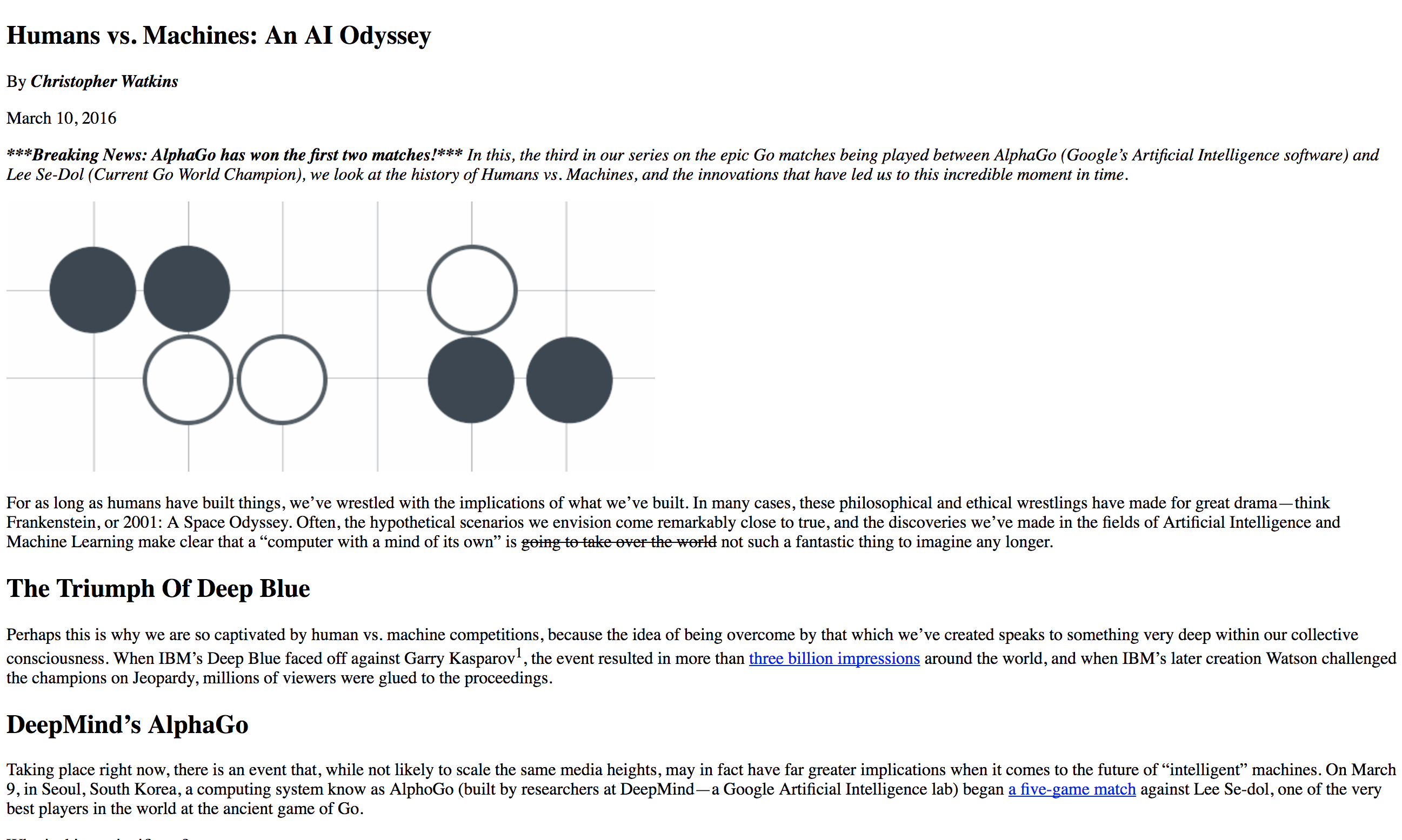 Screenshot of mockup article